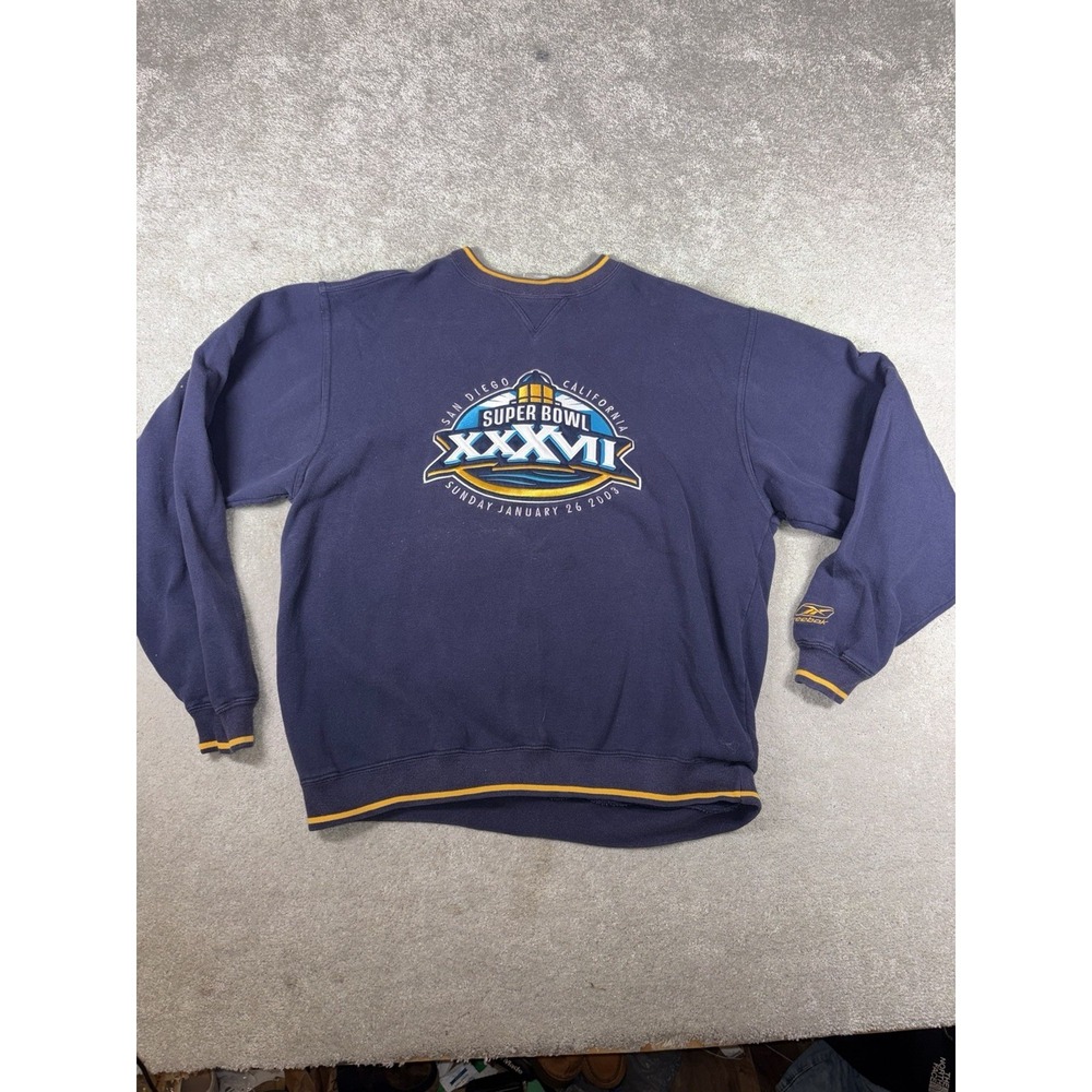 vintage‎ Reebok navy blue Super Bowl XXXVII crewneck sweatshirt M Embroidered